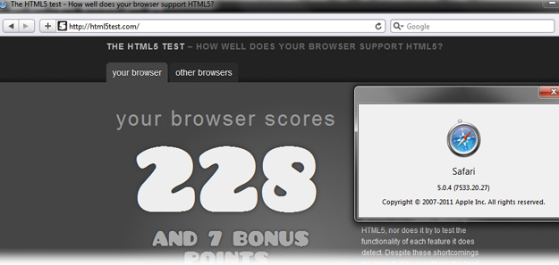 HTML 5 test results for Safari 5